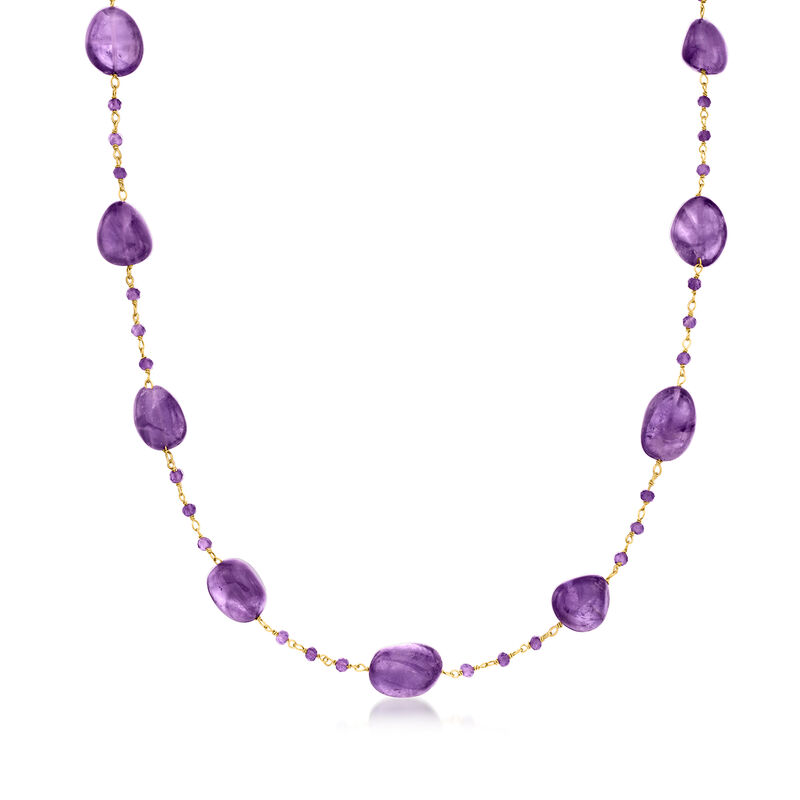 99.50 ct. t.w. Amethyst Bead Station Necklace in 18kt Gold Over Sterling. 18&quot; image number 1