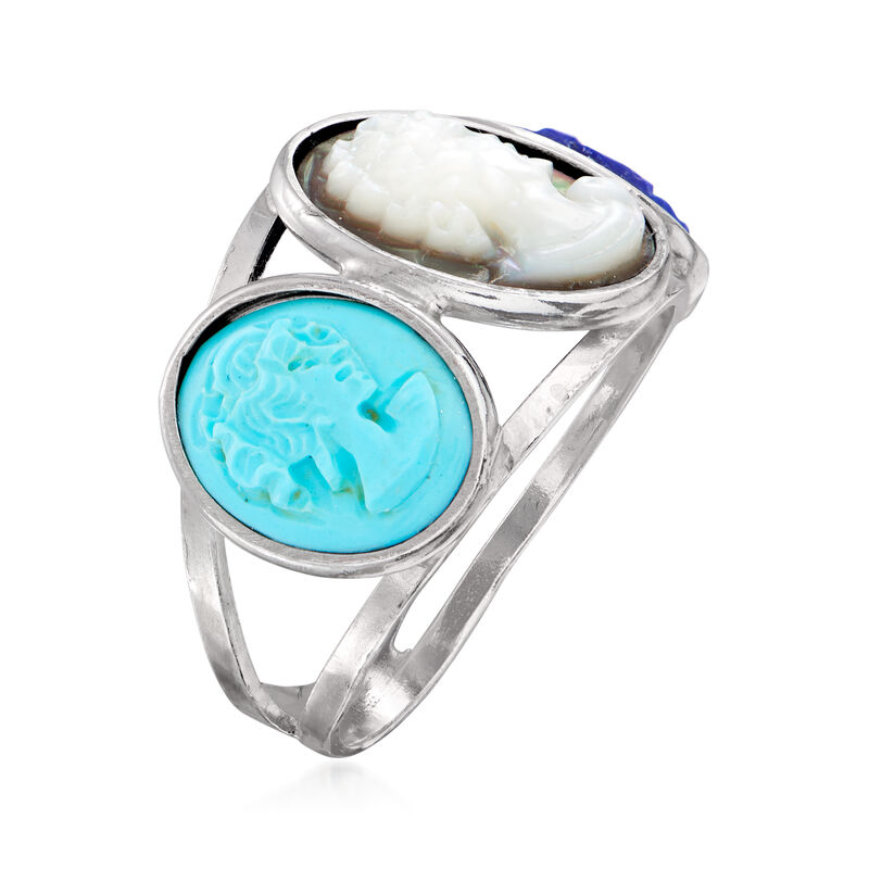 Italian Multi-Gemstone Cameo Ring in Sterling Silver image number 1