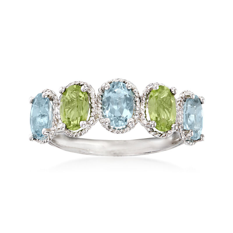 1.10 ct. t.w. Aquamarine and .90 ct. t.w. Peridot Ring in 14kt White Gold image number 0