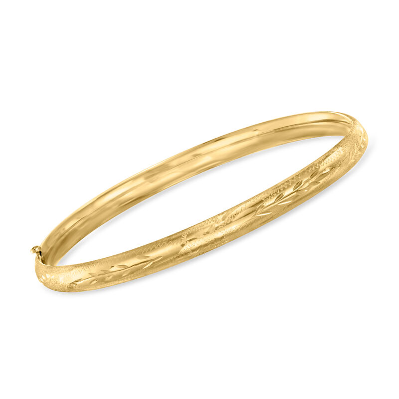 14kt Yellow Gold Leaf-Pattern Bangle Bracelet. 7&quot; image number 0