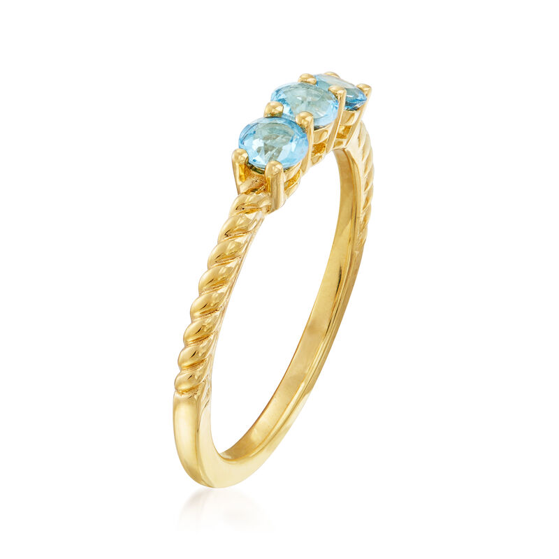 .30 ct. t.w. Swiss Blue Topaz Three-Stone Pinky Ring in 18kt Gold Over Sterling image number 2