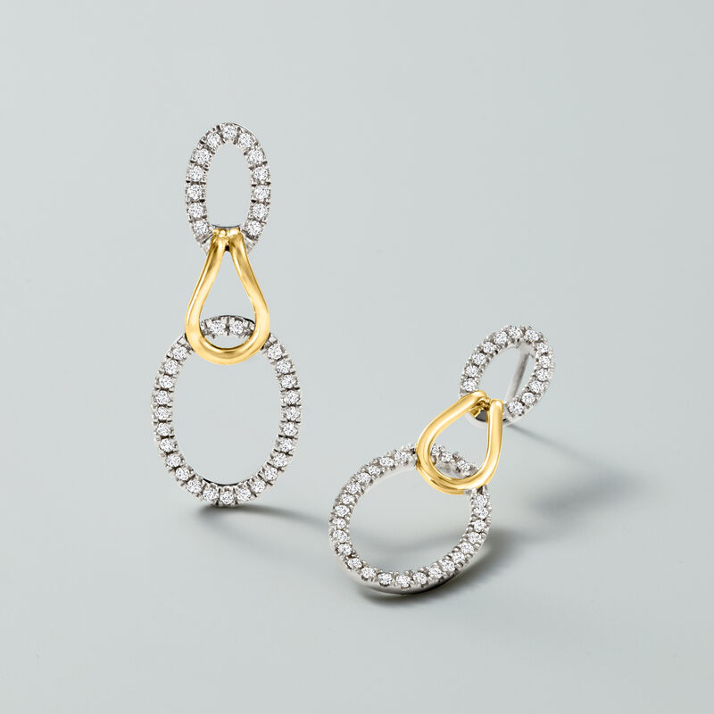 .50 ct. t.w. Diamond Oval Loop Drop Earrings in Sterling Silver and 14kt Yellow Gold image number 2
