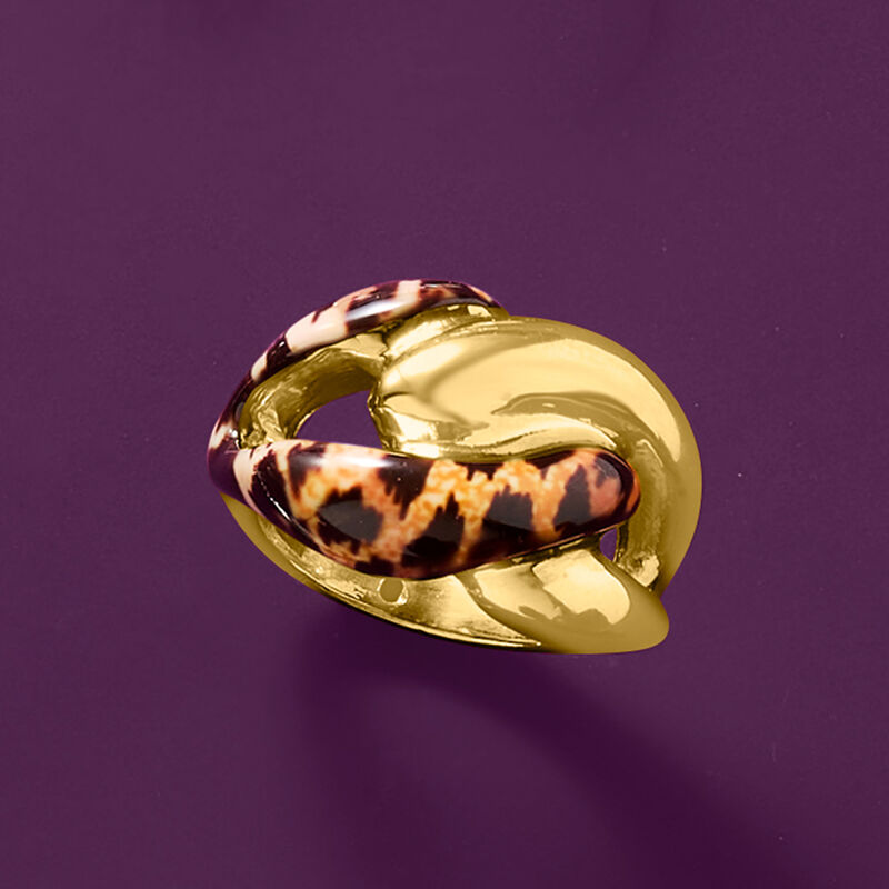 Italian Leopard-Print Enamel Link Ring in 18kt Gold Over Sterling image number 4