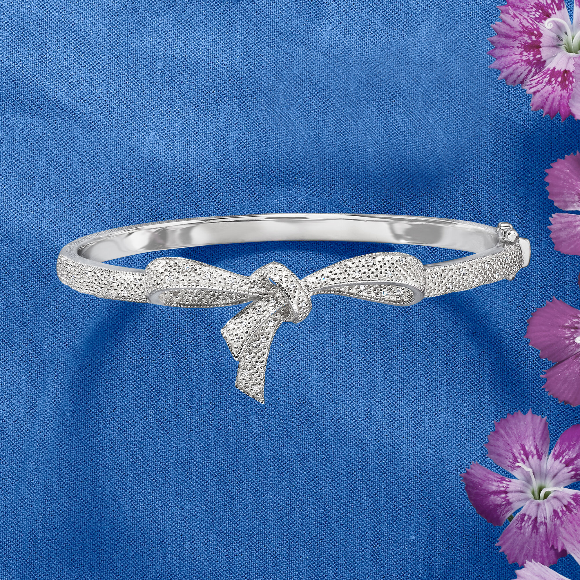 15 ct. t.w. Diamond Bow Bangle Bracelet in Sterling Silver