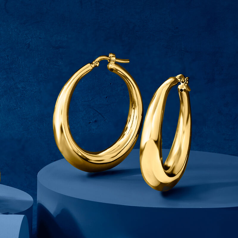 Italian 18kt Yellow Gold Graduated Hoop Earrings. 1 1/2"