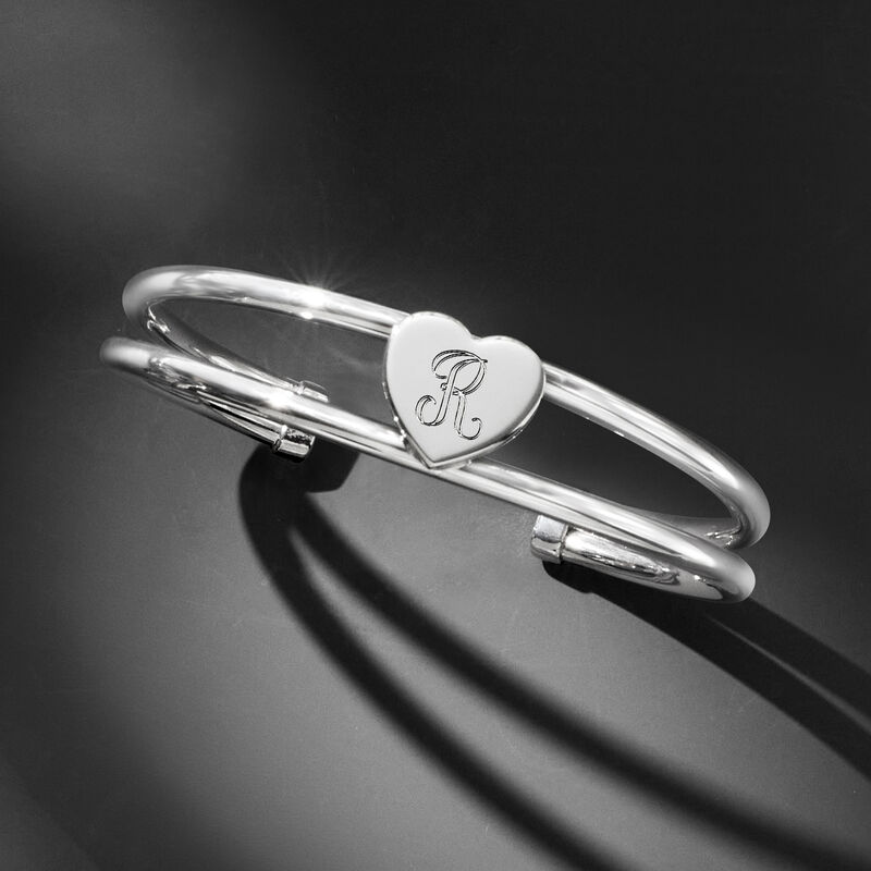 Italian Sterling Silver Personalized Heart Cuff Bracelet image number 2