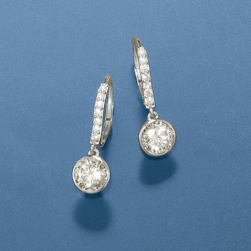 2.40 ct. t.w. Bezel-Set CZ Drop Earrings in Sterling Silver image number 2