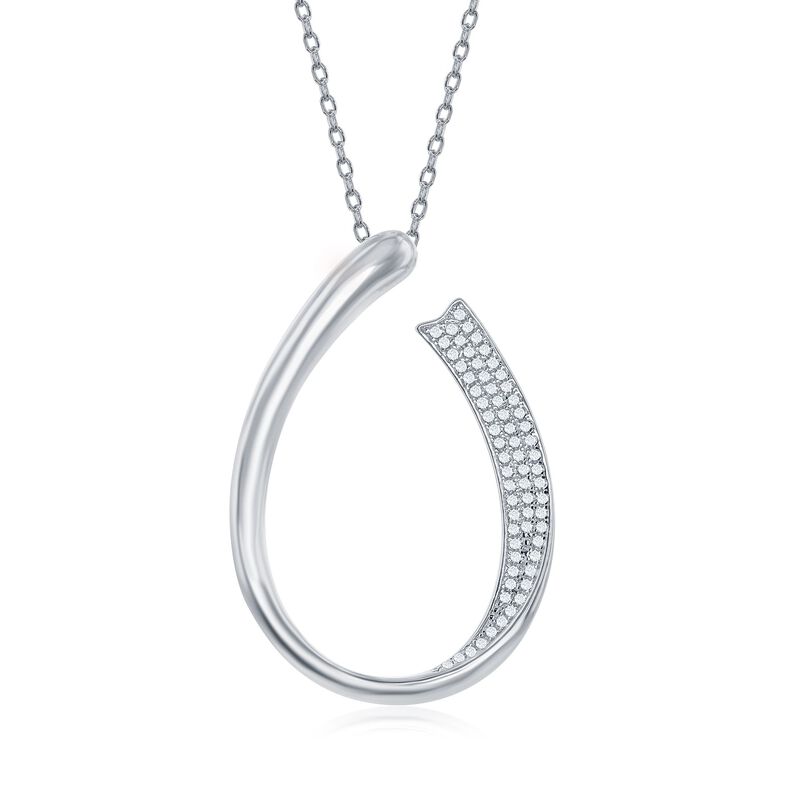 .33 ct. t.w. Pave CZ Open Ribbon Pendant Necklace in Sterling Silver. 16&quot; image number 0