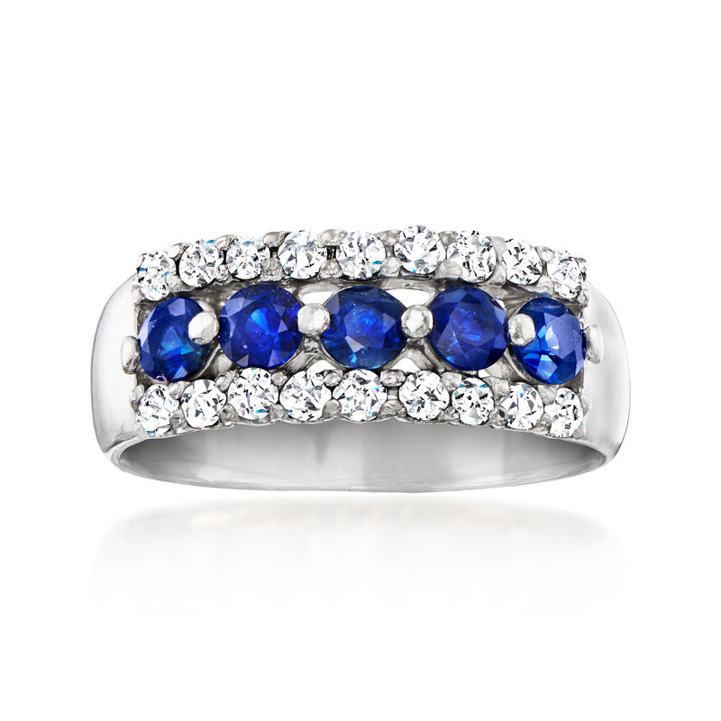 C. 1980 Vintage .70 ct. t.w. Sapphire and .36 ct. t.w. Diamond Ring in Platinum. Size 5.5 image number 0