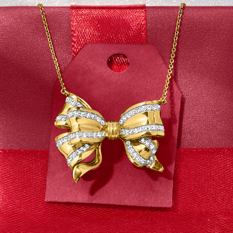 1.00 ct. t.w. Diamond Bow Necklace in 18kt Gold Over Sterling. 18" image number 2