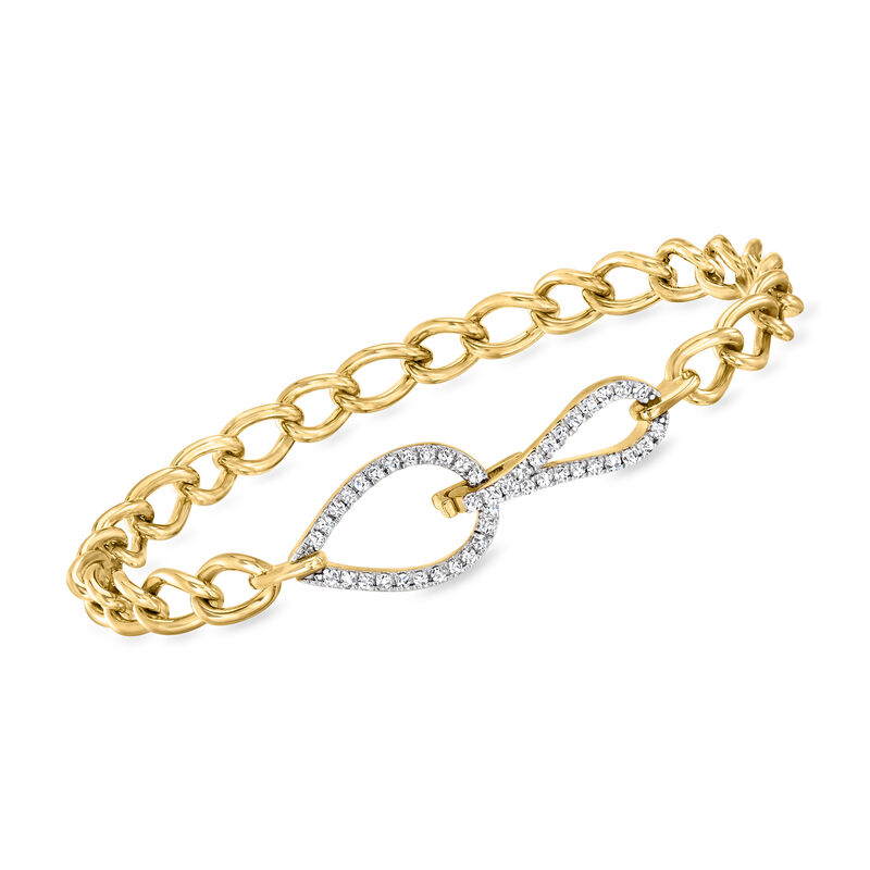 .50 ct. t.w. Pave Diamond Curb-Link Bracelet in 18kt Gold Over Sterling. 7&quot; image number 0