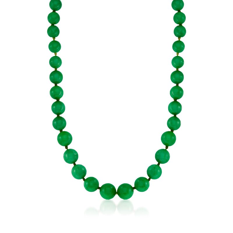 7-14mm Jade Bead Graduated Necklace with 14kt Yellow Gold. 20&quot; image number 1