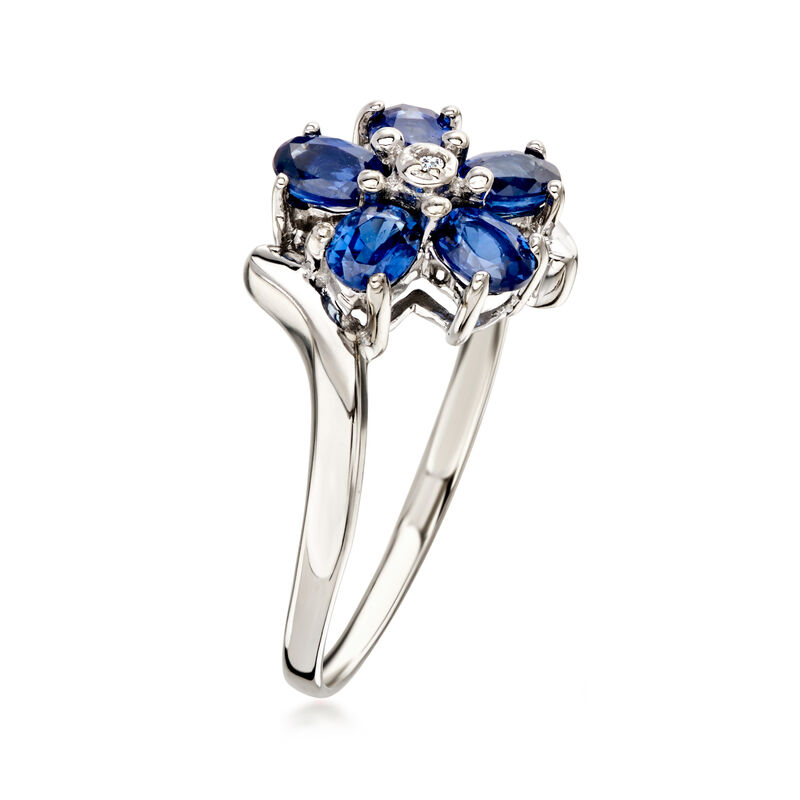 C. 2000 Vintage 1.00 ct. t.w. Sapphire Flower Ring with Single Diamond in 14kt White Gold. Size 7 image number 2