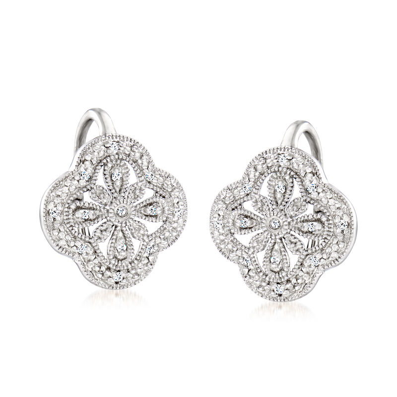 Openwork Clover Drop Earrings with Diamonds in Sterling Silver image number 3