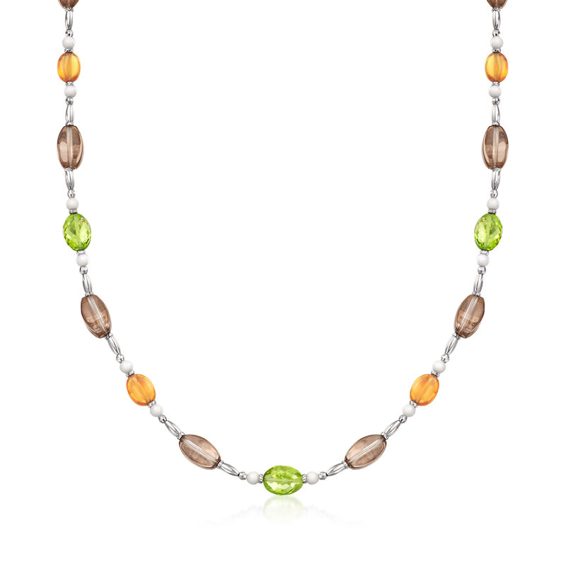 C. 1990 Vintage 51.10 ct. t.w. Multi-Gemstone Bead Necklace in 18kt White Gold. 27&quot; image number 0