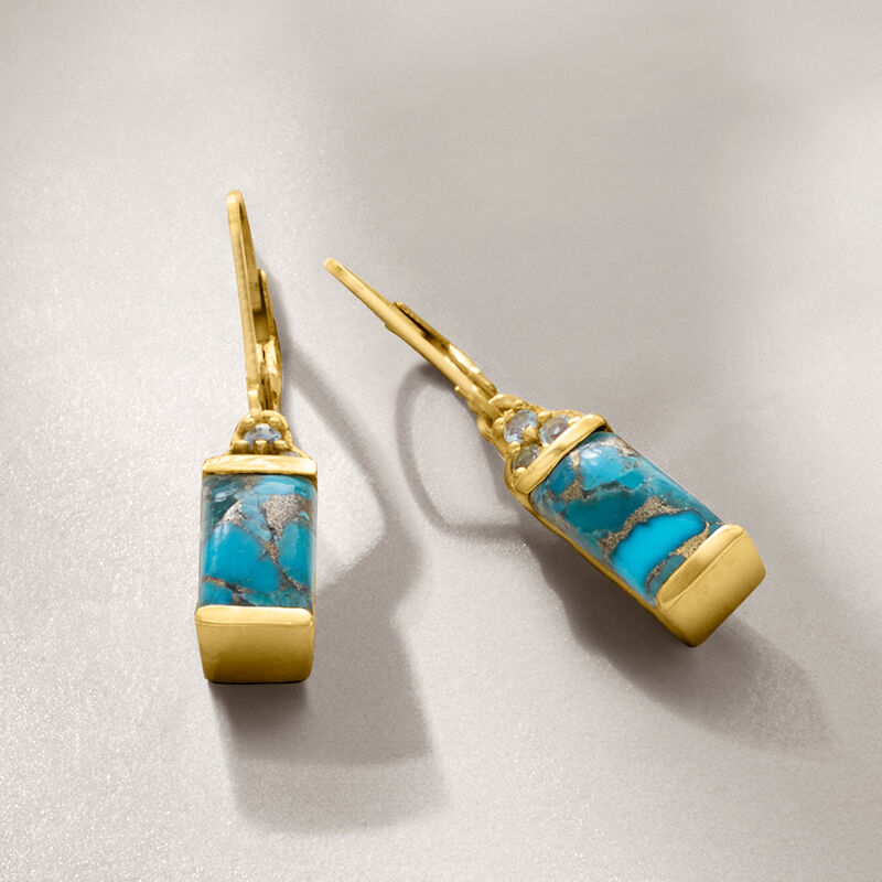 Turquoise and .50 ct. t.w. Sky Blue Topaz Drop Earrings in 18kt Gold Over Sterling  image number 2
