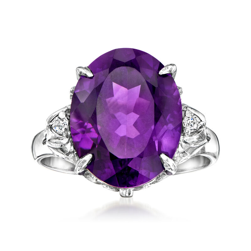 C. 1990 Vintage 6.65 Carat Amethyst Ring with Diamonds in Platinum. Size 6.5 image number 0