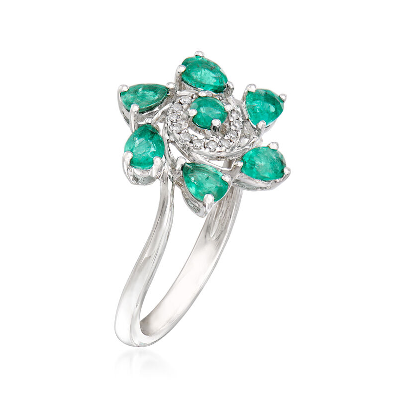 .90 ct. t.w. Emerald and Diamond-Accented Ring in 18kt White Gold image number 2