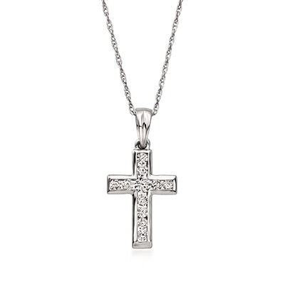 .20 ct. t.w. Lab-Grown Diamond Petite Cross Pendant Necklace in 10kt White Gold