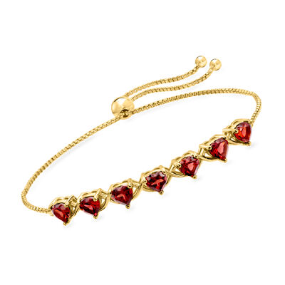 3.60 ct. t.w. Garnet Heart Bolo Bracelet in 18kt Gold Over Sterling