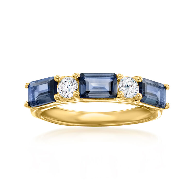 2.10 ct. t.w. London Blue Topaz and .31 ct. t.w. Lab-Grown Diamond Ring in 18kt Gold Over Sterling image number 0