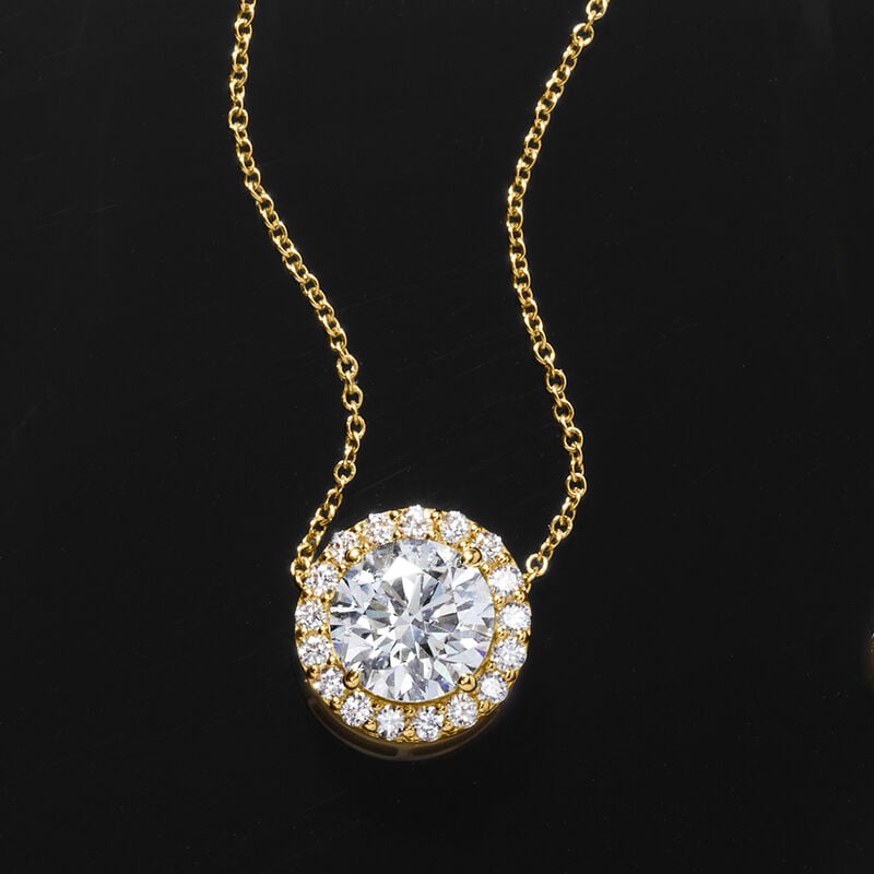 2.00 ct. t.w. Lab-Grown Diamond Halo Pendant Necklace in 14kt Yellow Gold image number 4
