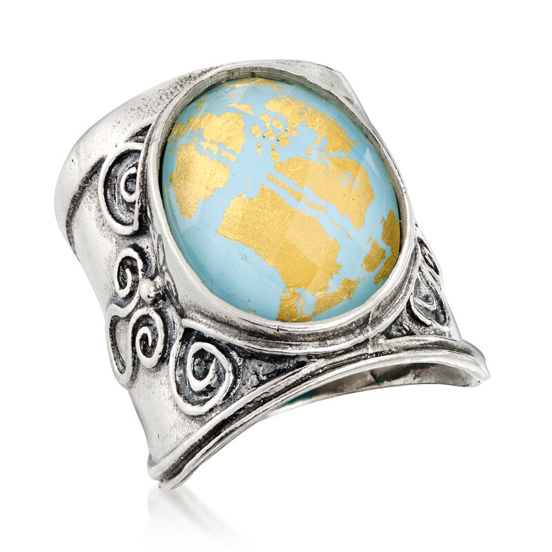 Turquoise and Rock Crystal Ring in Sterling Silver image number 3
