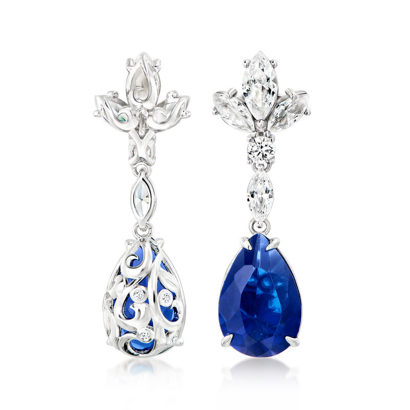 20.00 ct. t.w. Simulated Sapphire Drop Earrings with 5.60 ct. t.w. CZs in Sterling Silver image number 2