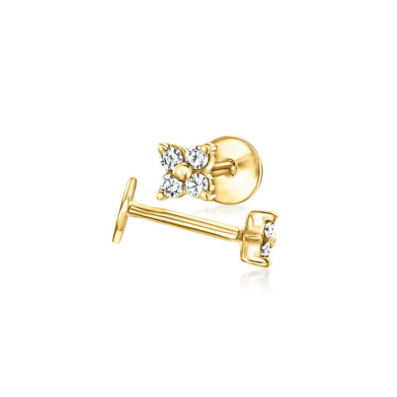.10 ct. t.w. Diamond Clover Flat-Back Stud Earrings in 10kt Yellow Gold image number 3