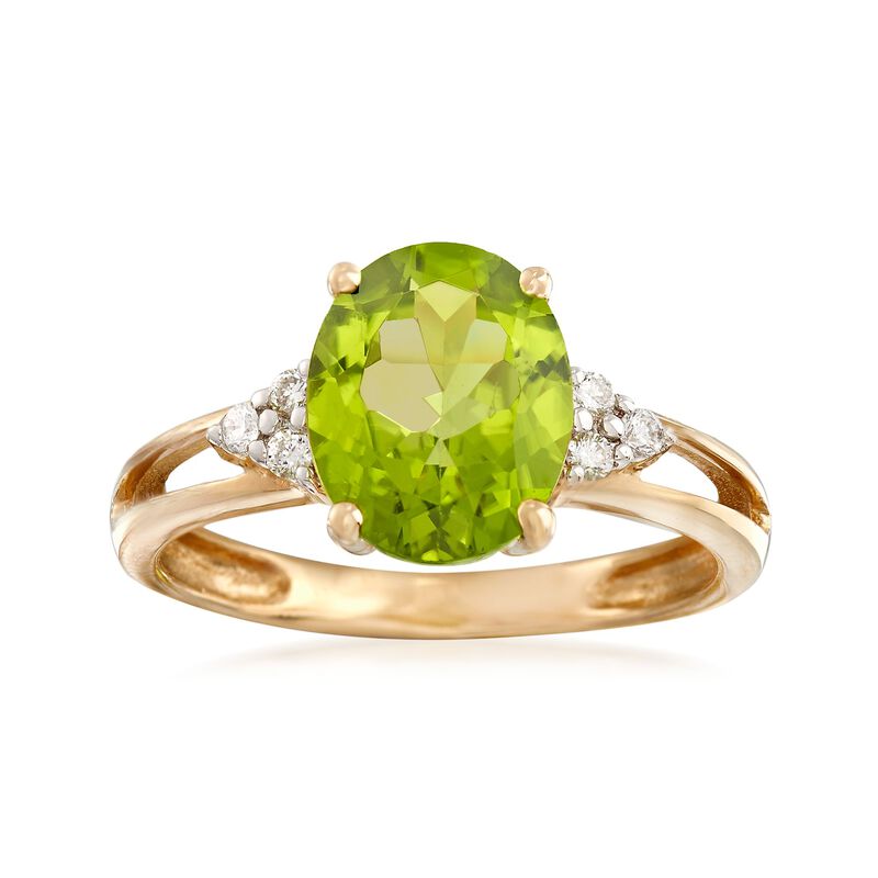 2.50 Carat Peridot and .10 ct. t.w. Diamond Ring in 14kt Yellow Gold image number 0