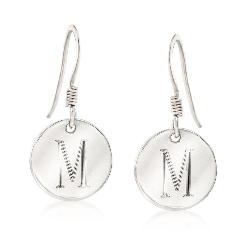 Italian Sterling Silver Single Initial Disc Drop Earrings image number 0