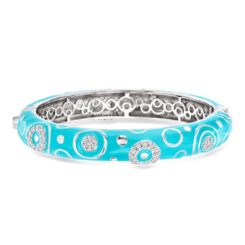 Belle Etoile "Galaxy" 1.00 ct. t.w. CZ and Turquoise Enamel Bangle Bracelet in Sterling Silver. 7" image number 0