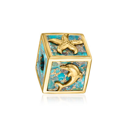 Turquoise Sea Life Bead Charm in 18kt Gold Over Sterling