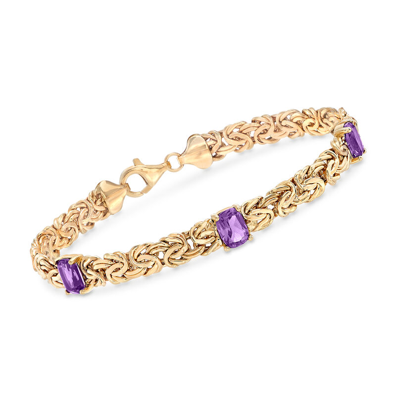 2.40 ct. t.w. Amethyst Station Byzantine Bracelet in 14kt Yellow Gold image number 0