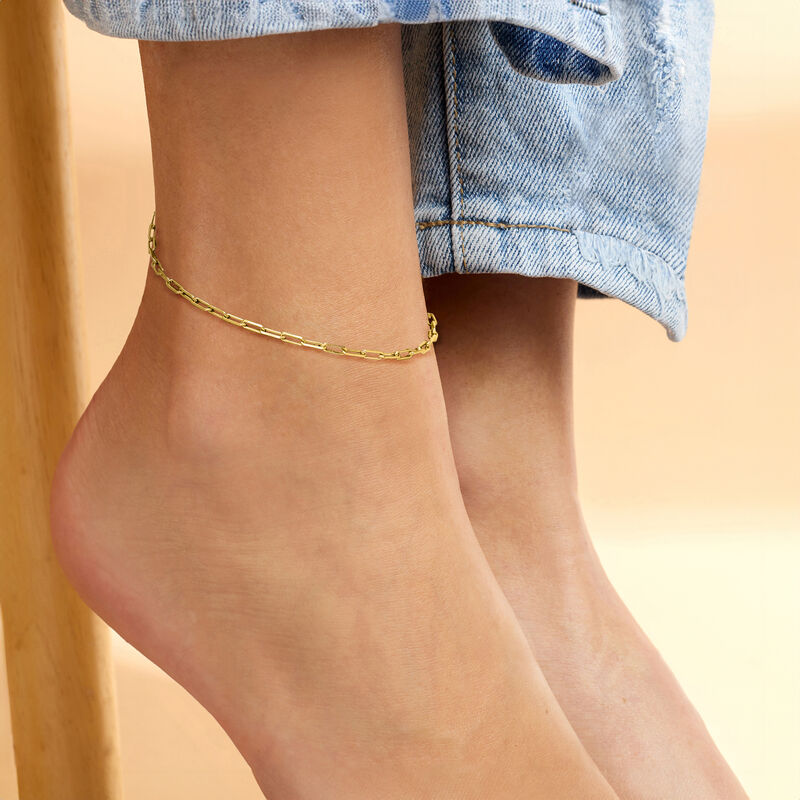 Italian 18kt Gold Vermeil Paper Clip Link Anklet. 9&quot; image number 1