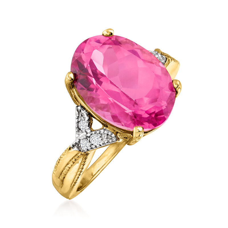 7.00 Carat Pink Topaz Ring with Diamonds in 14kt Yellow Gold image number 2