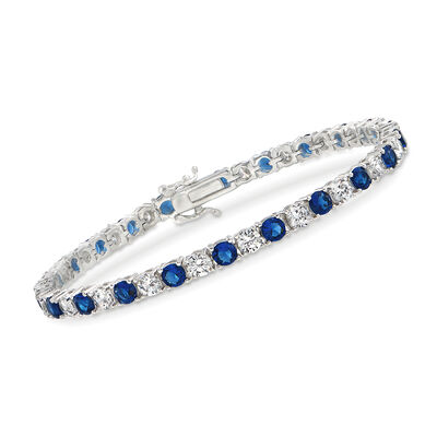 4.35 ct. t.w. Simulated Sapphire and 4.35 ct. t.w. CZ Tennis Bracelet in Sterling Silver