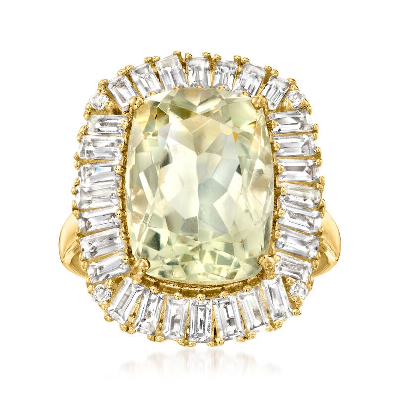 6.75 Carat Prasiolite and 1.86 ct. t.w. White Topaz Ring in 18kt Gold Over Sterling. Size 7 image number 0