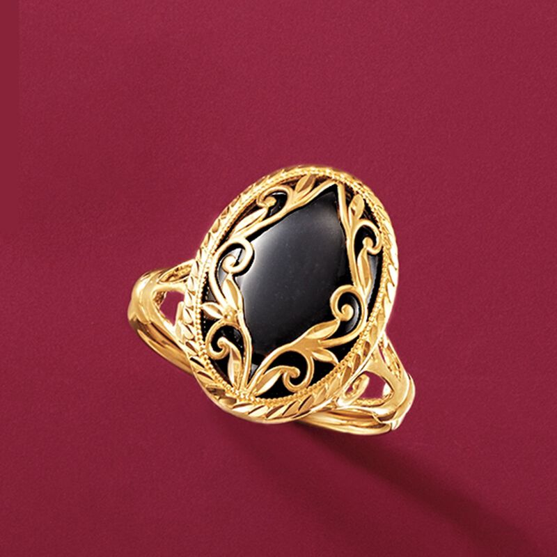 Onyx Scrollwork Ring in 14kt Yellow Gold image number 3