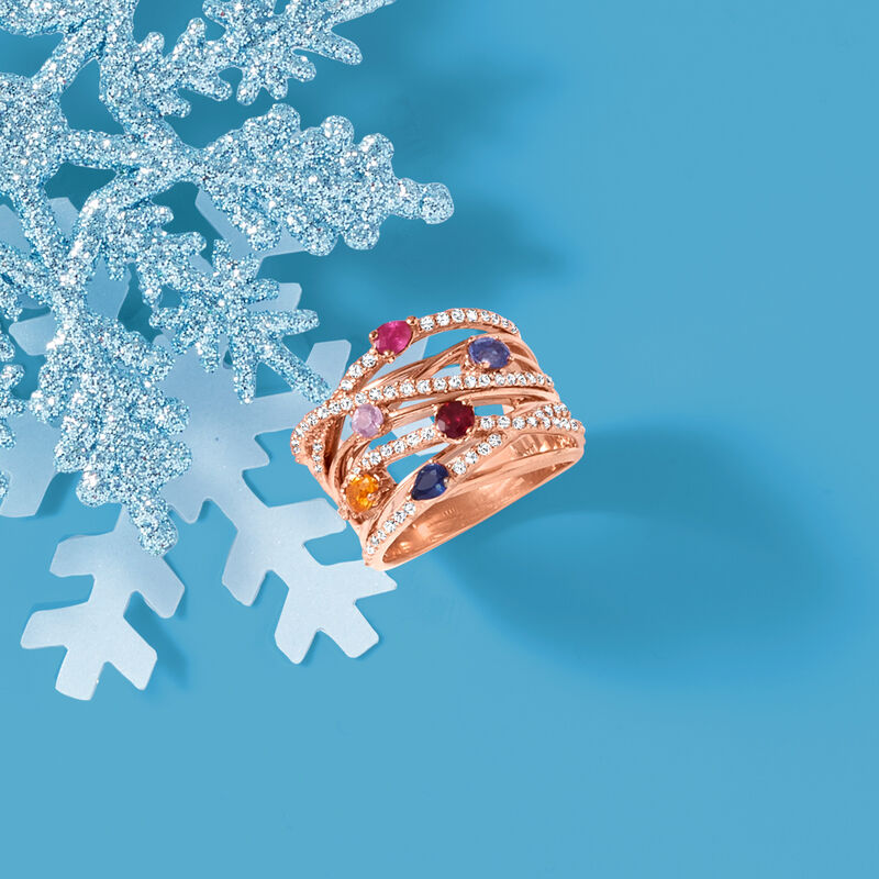 1.25 ct. t.w. Multi-Gem and .63 ct. t.w. Diamond Highway Ring in 14kt Rose Gold image number 4