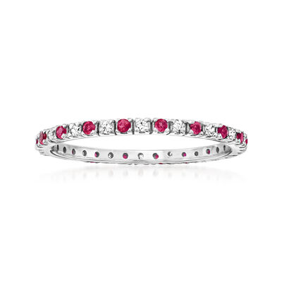 .18 ct. t.w. Ruby and .13 ct. t.w. Diamond Eternity Band in 14kt White Gold