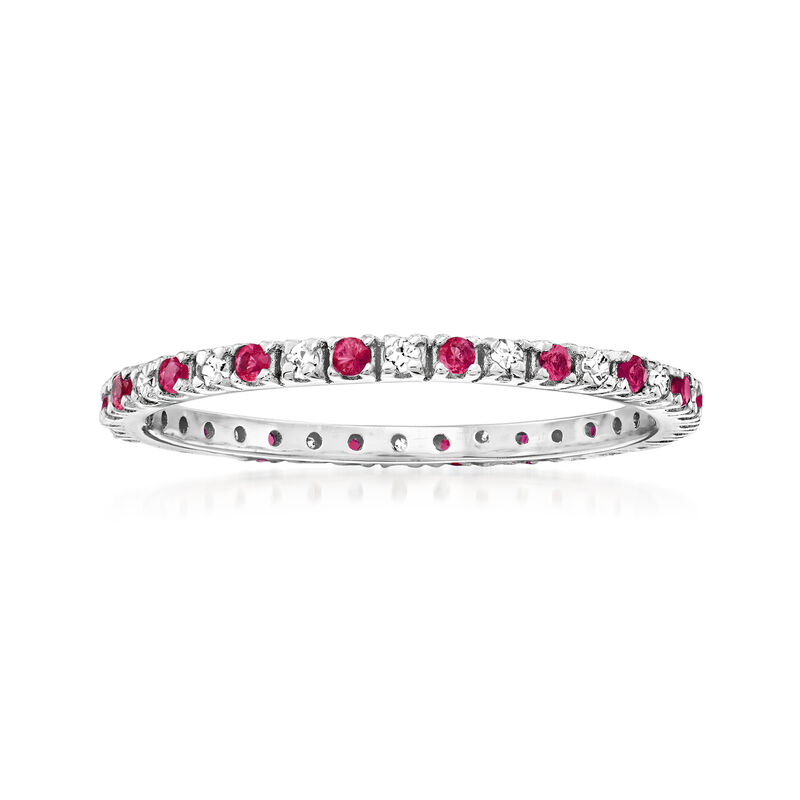.18 ct. t.w. Ruby and .13 ct. t.w. Diamond Eternity Band in 14kt White Gold image number 0