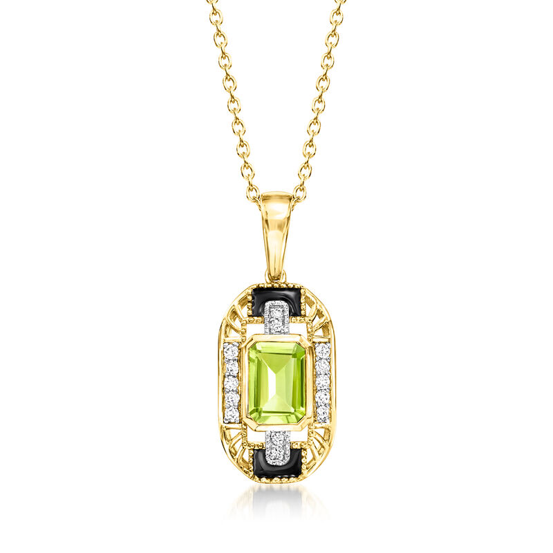 1.20 Carat Peridot and .10 ct. t.w. White Topaz Art Deco-Style Pendant Necklace with Multicolored Enamel in 18kt Gold Over Sterling. 18&quot; image number 0