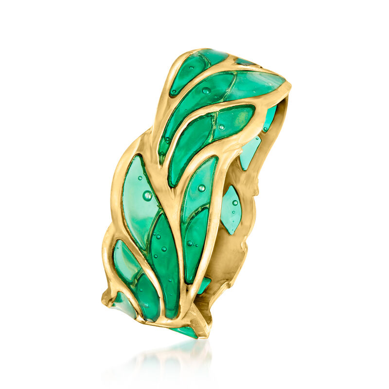 Italian Green Enamel Leaf Ring in 14kt Yellow Gold image number 2