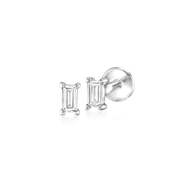 Baguette Lab-Grown Diamond Flat-Back Stud Earrings in 14kt White Gold image number 1