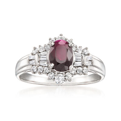 C. 1990 Vintage 1.21 Carat Ruby Ring with .41 ct. t.w. Diamonds in Platinum