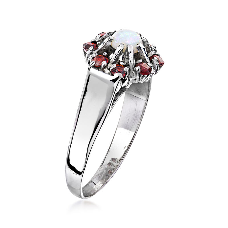 C. 1980 Vintage Opal and .65 ct. t.w. Garnet Ring in Sterling Silver image number 2