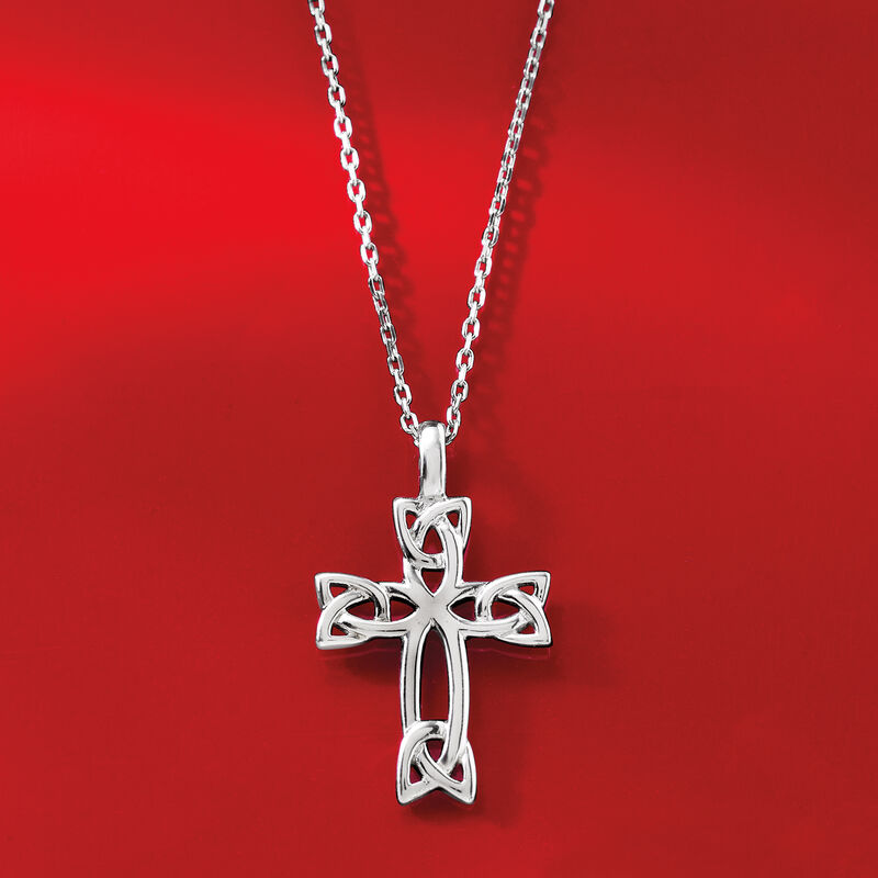 Sterling Silver Celtic Trinity Knot Cross Pendant Necklace image number 2