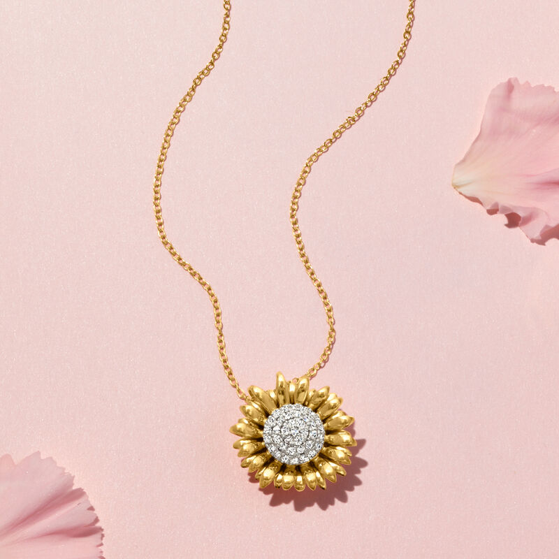 .50 ct. t.w. Diamond Sunflower Pendant Necklace in 18kt Gold Over Sterling. 20&quot; image number 2