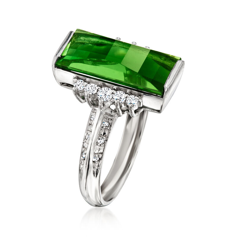 C. 2000 Vintage 4.47 Carat Green Tourmaline Ring with .25 ct. t.w. Diamonds in Platinum. Size 6 image number 2